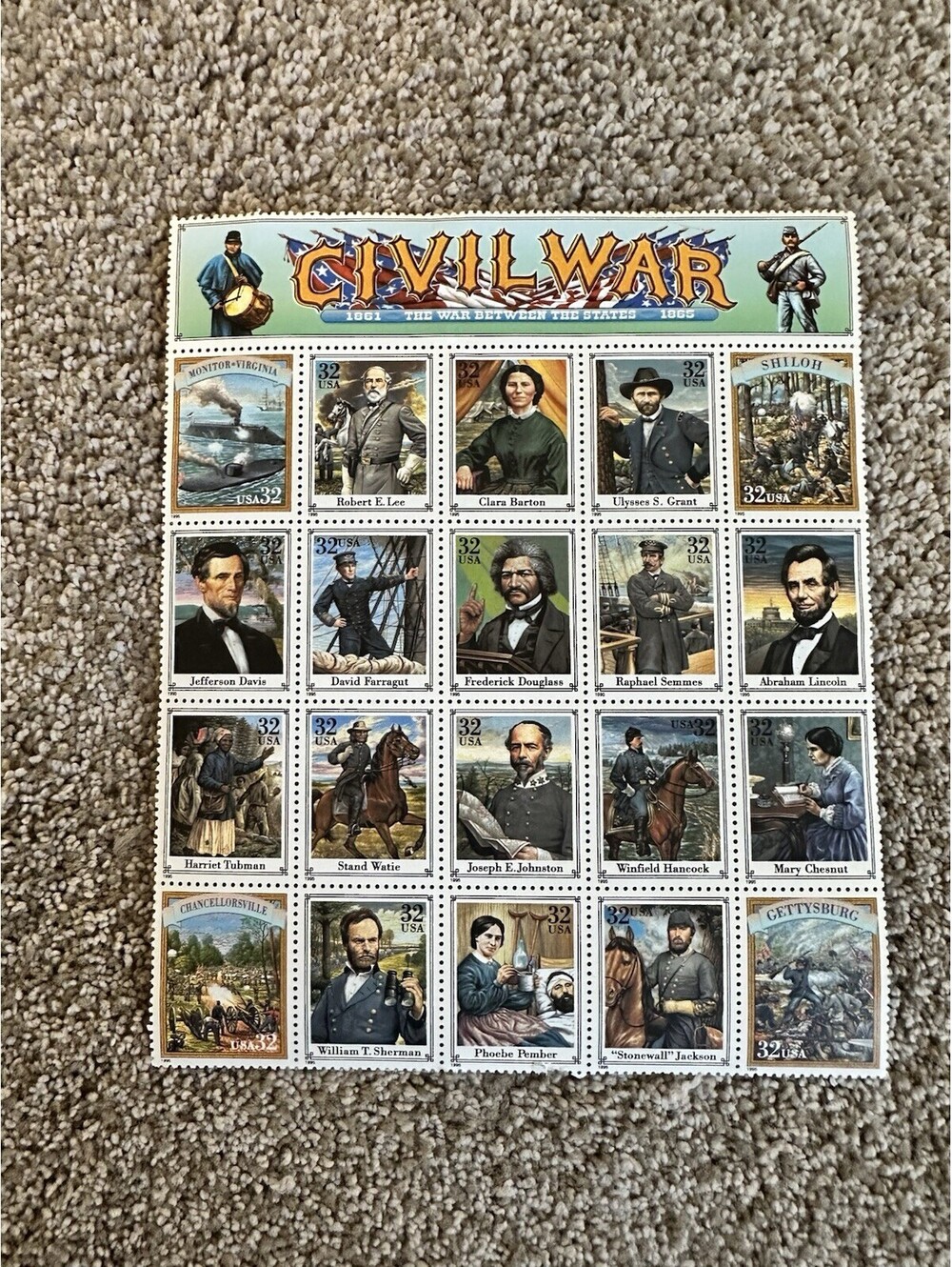 CIVIL WAR. U.S. Stamps. SC #2975. 32¢ Pane of 20 STAMPS. CV $35
